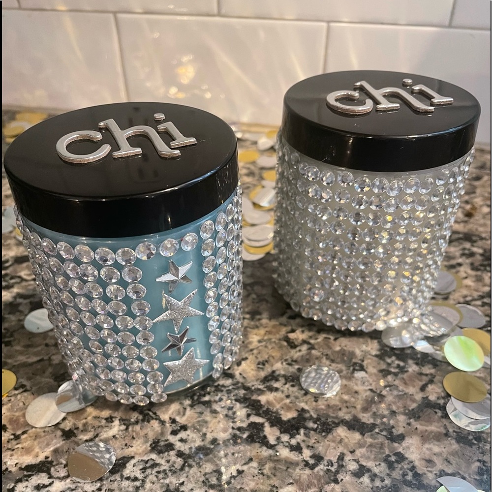 8oz bejeweled candles.